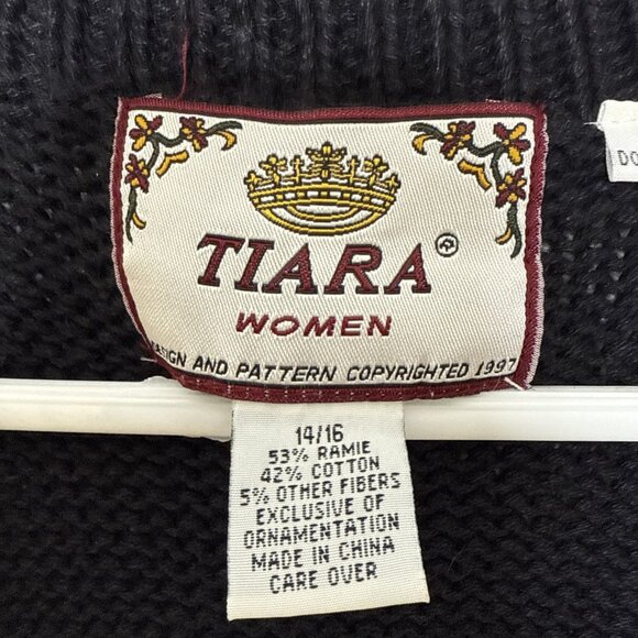 Tiara Christmas Knit Sweater Vest Stockings Black Size 14 16 Holiday Candy Canes - Picture 5 of 8